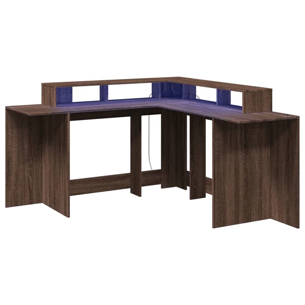 Desk with LED lighting 152x152x91 cm wood brown oak color
