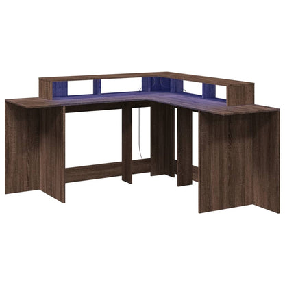Desk with LED lighting 152x152x91 cm wood brown oak color
