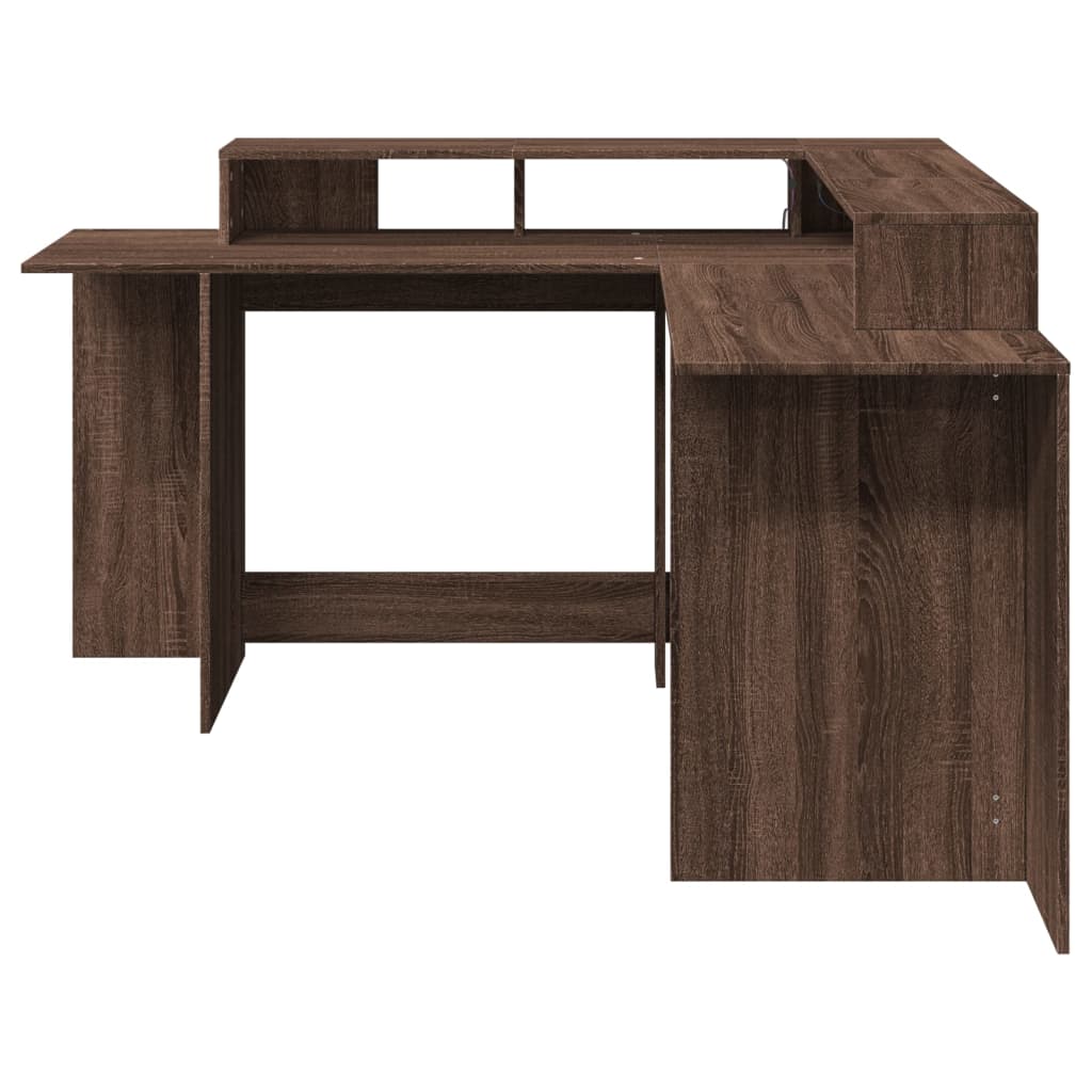 Desk with LED lighting 152x152x91 cm wood brown oak color