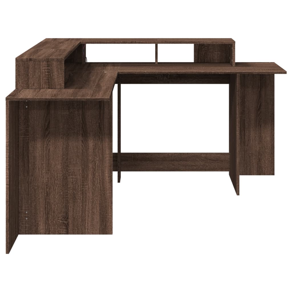 Desk with LED lighting 152x152x91 cm wood brown oak color