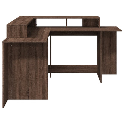 Desk with LED lighting 152x152x91 cm wood brown oak color