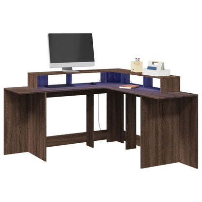 Desk with LED lighting 152x152x91 cm wood brown oak color