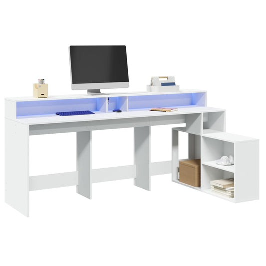 Desk with LED lighting 200x104x91 cm processed wood white
