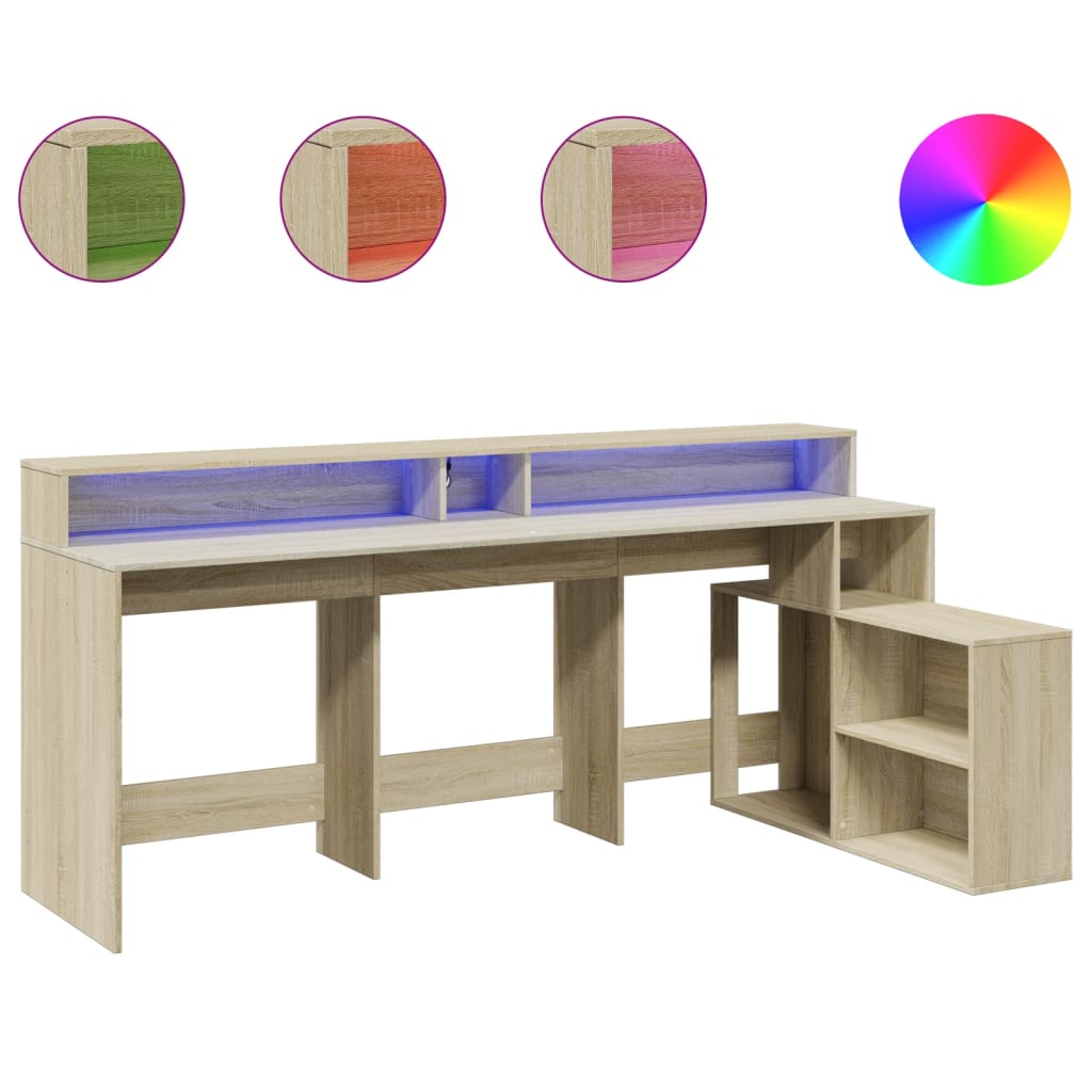 Desk with LED lighting 200x104x91 cm wood sonoma oak color