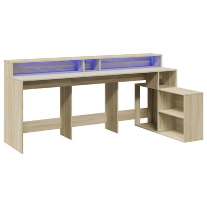 Desk with LED lighting 200x104x91 cm wood sonoma oak color