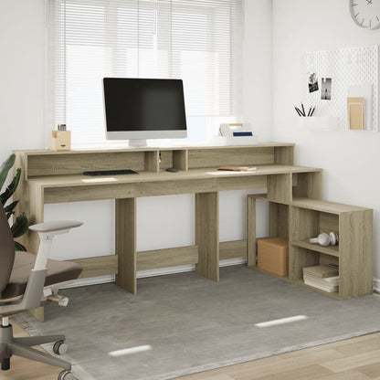 Desk with LED lighting 200x104x91 cm wood sonoma oak color