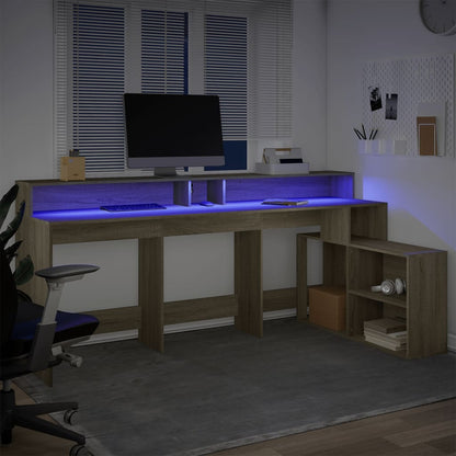 Desk with LED lighting 200x104x91 cm wood sonoma oak color