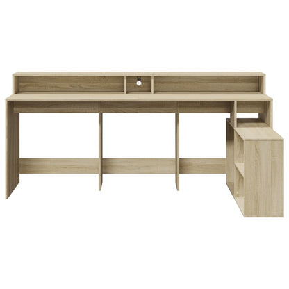Desk with LED lighting 200x104x91 cm wood sonoma oak color
