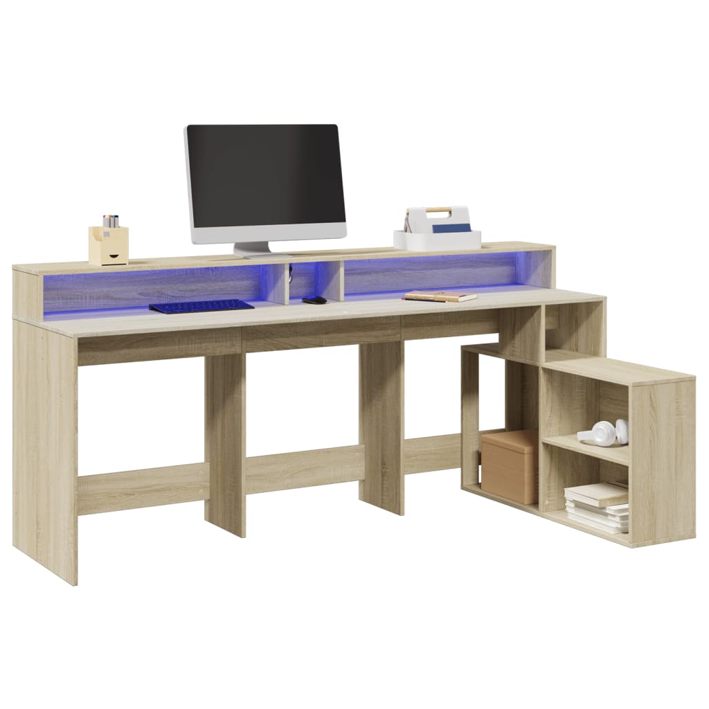 Desk with LED lighting 200x104x91 cm wood sonoma oak color