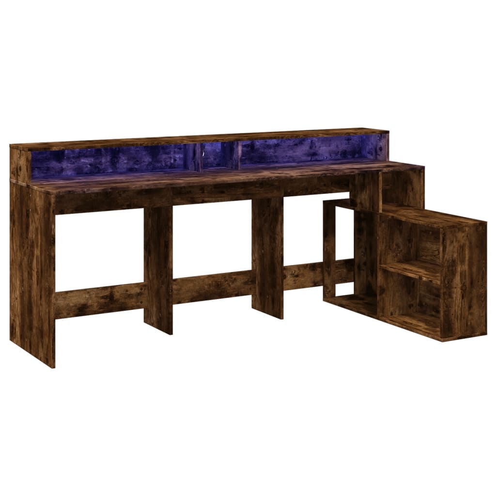Desk with LED lighting 200x104x91 cm wood smoked oak