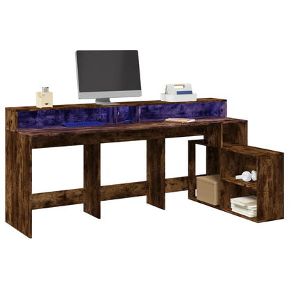 Desk with LED lighting 200x104x91 cm wood smoked oak