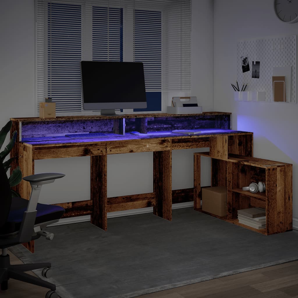 Desk with LED lighting 200x104x91 cm processed wood old wood