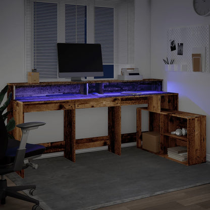 Desk with LED lighting 200x104x91 cm processed wood old wood