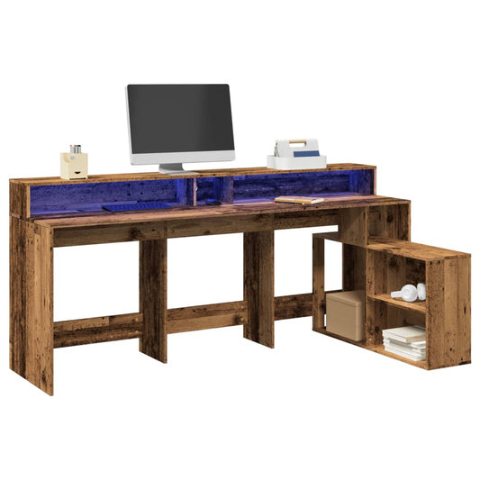 Desk with LED lighting 200x104x91 cm processed wood old wood