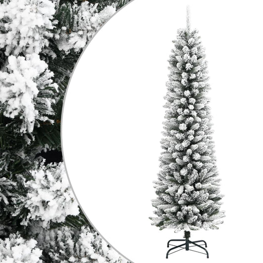 Artificial Christmas tree with snow narrow 210 cm PVC and PE
