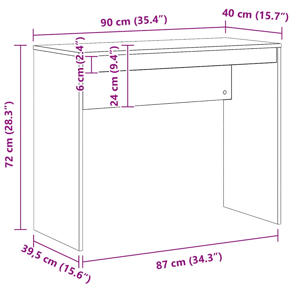 Desk 90x40x72 cm processed wood artisanal oak color