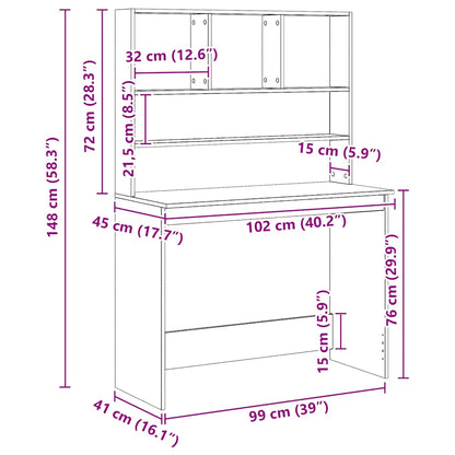 Bureau met schappen 102x45x148 cm bewerkt hout artisanaal eiken