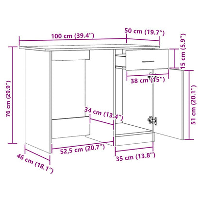 Desk 100x50x76 cm processed wood artisanal oak color
