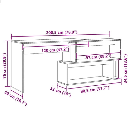 Corner desk 200.5x50x76 cm processed wood artisanal oak color