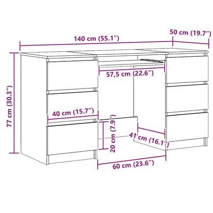 Bureau 140x50x77 cm bewerkt hout artisanaal eikenkleur