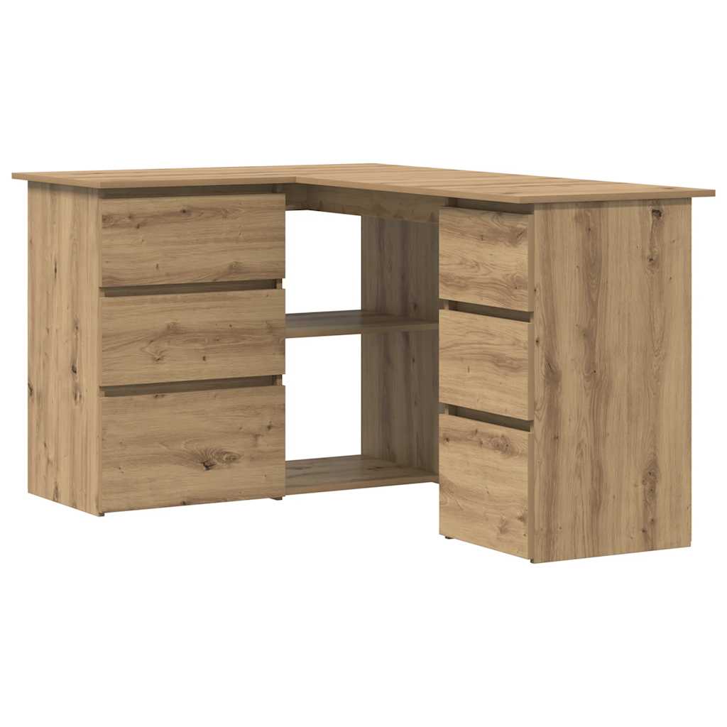 Hoekbureau 145x100x76 cm bewerkt hout artisanaal eikenkleur