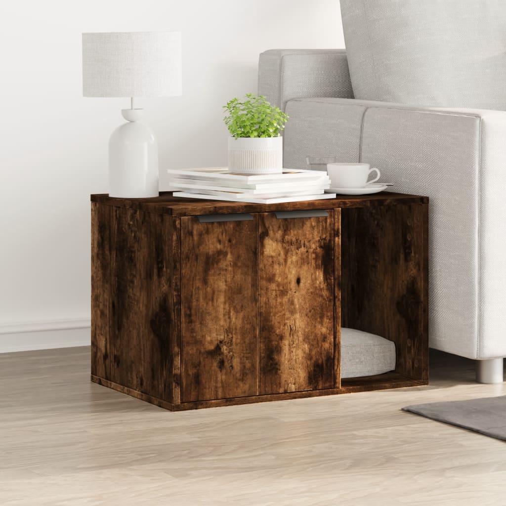 Kattenbakkast 60x40x40 cm bewerkt hout gerookt eikenkleurig