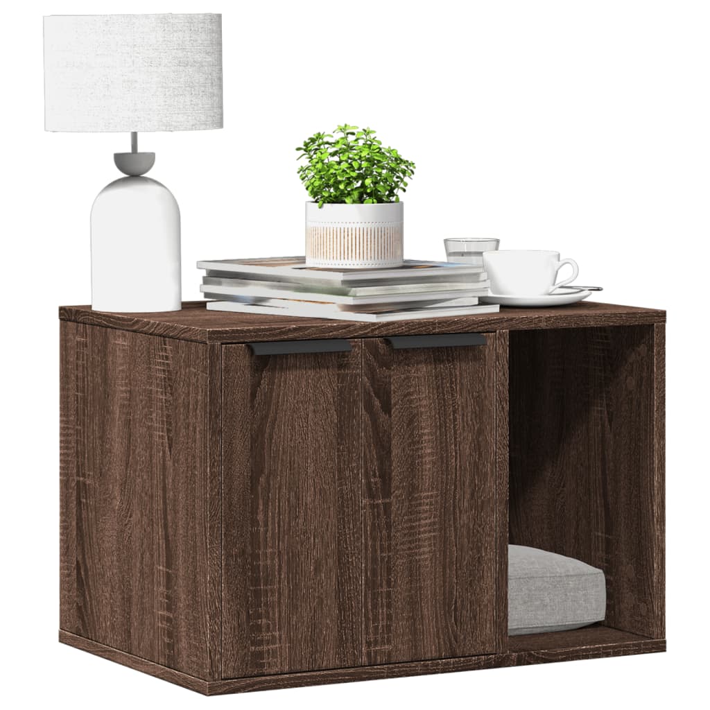 Kattenbakkast 60x40x40 cm bewerkt hout bruin eikenkleurig