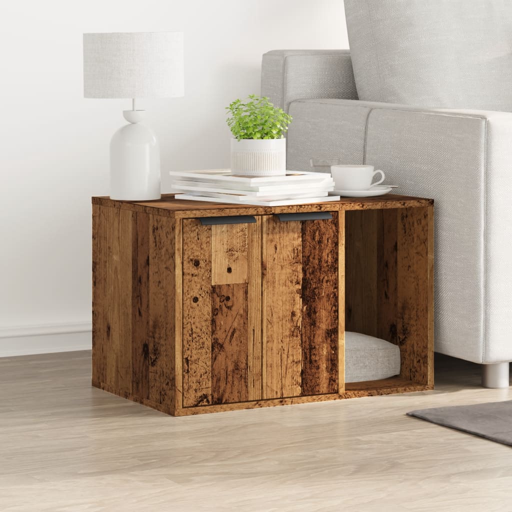 Kattenbakkast 60x40x40 cm bewerkt hout oud houtkleurig