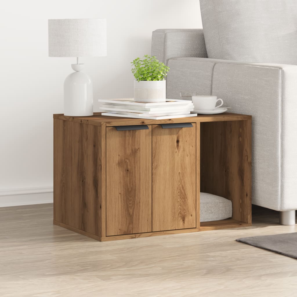 Kattenbakkast 60x40x40 cm bewerkt hout artisanaal eikenkleurig