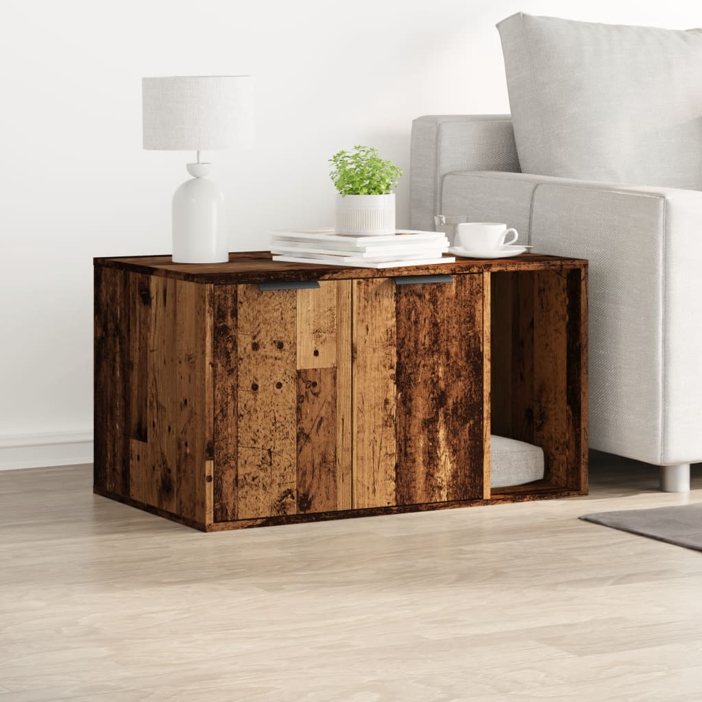 Kattenbakkast 80x50x45 cm bewerkt hout oud houtkleurig