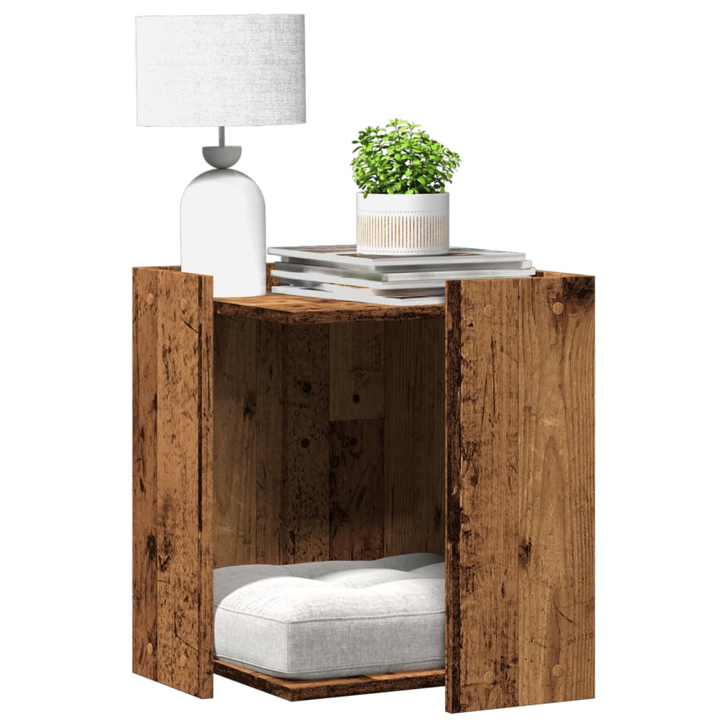 Kattenbakkast 42x42x51 cm bewerkt hout oud houtkleurig