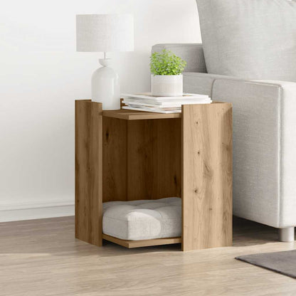 Kattenbakkast 42x42x51 cm bewerkt hout artisanaal eikenkleurig