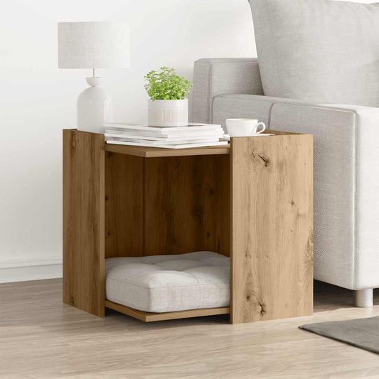 Kattenbakkast 53x53x51 cm bewerkt hout artisanaal eikenkleurig