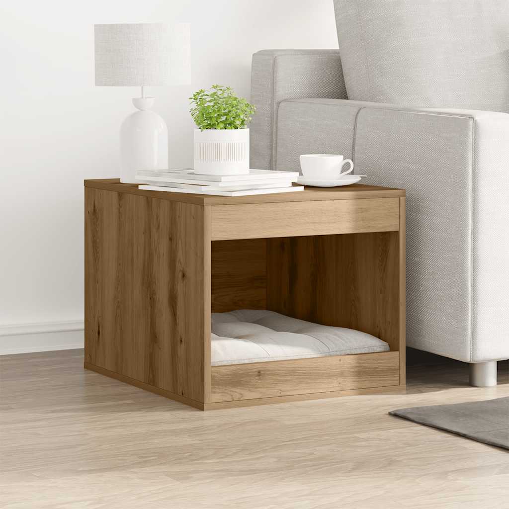 Kattenbakkast 47x59x42 cm bewerkt hout artisanaal eikenkleurig