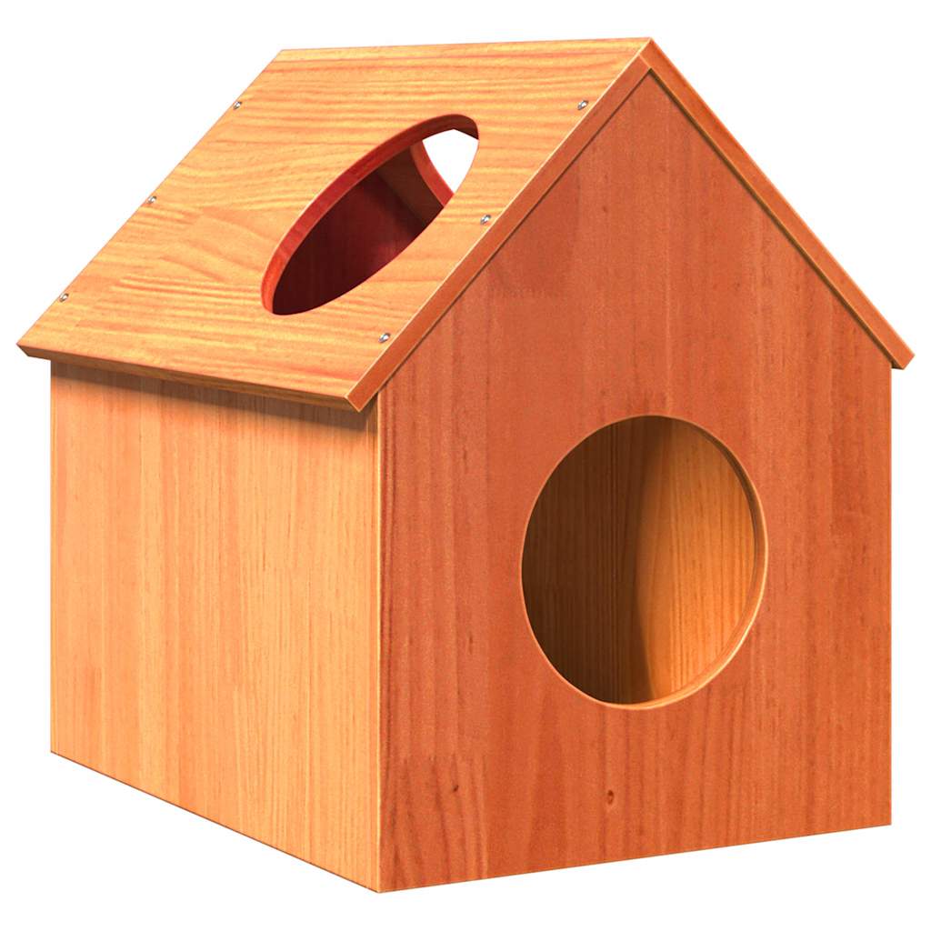 Cat house 41x50x50 cm solid pine wood wax brown