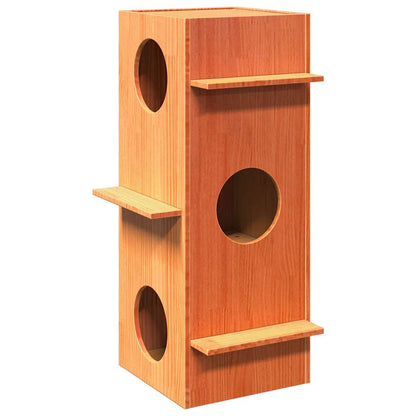 Cat house 43x43x90 cm solid pine wood wax brown