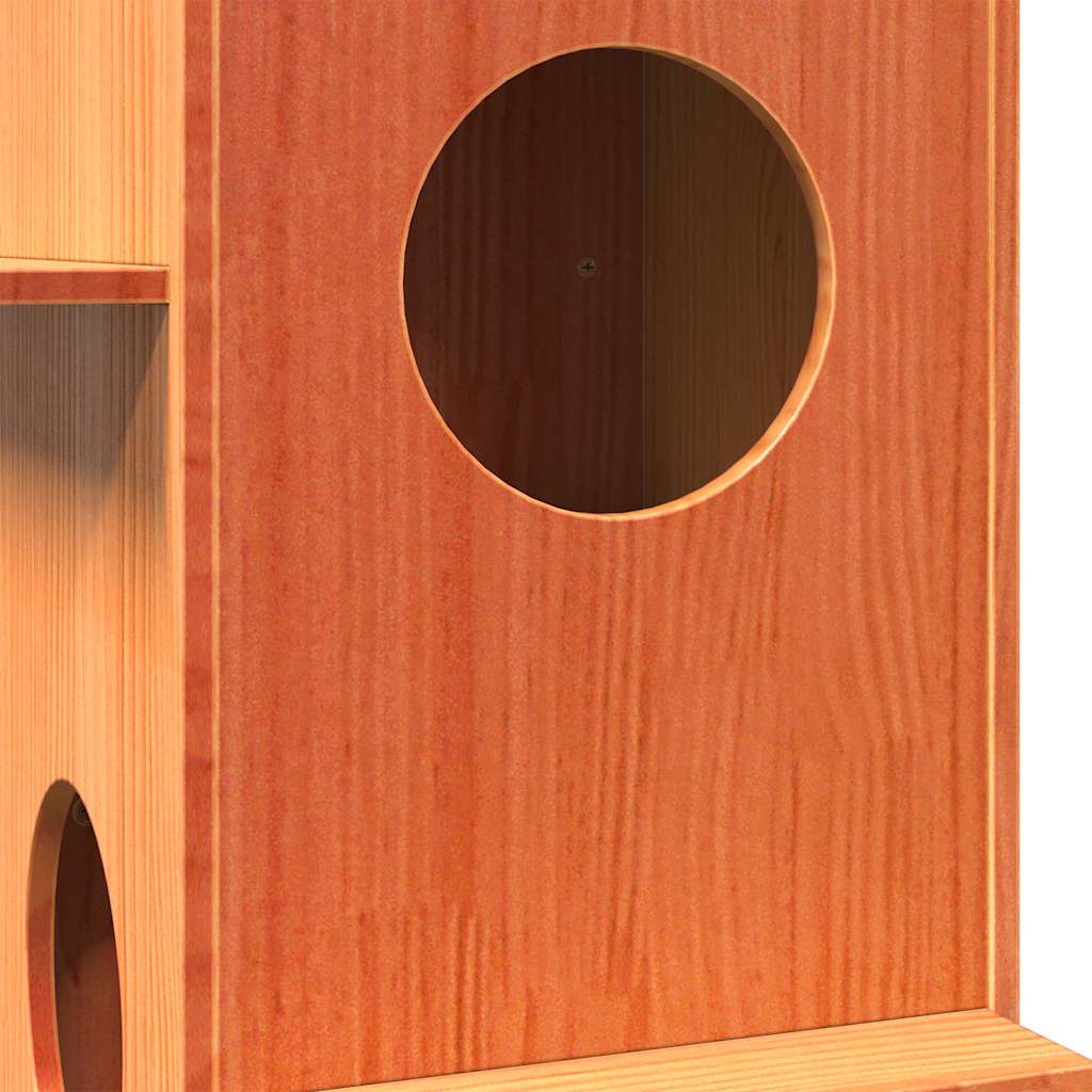 Cat house 43x43x90 cm solid pine wood wax brown