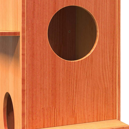Cat house 43x43x90 cm solid pine wood wax brown