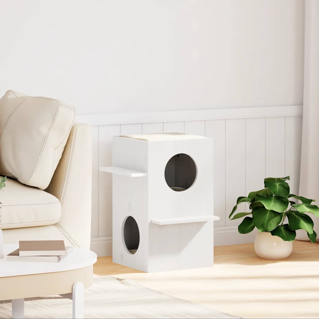 Cat house 43x43x60 cm solid pine wood white