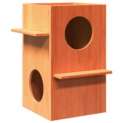 Cat house 43x43x60 cm solid pine wood wax brown