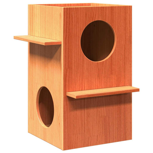 Cat house 43x43x60 cm solid pine wood wax brown