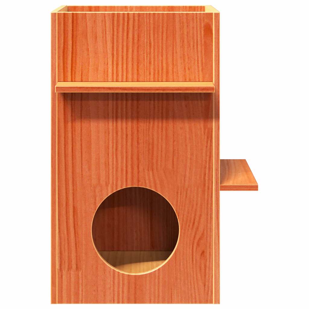 Cat house 43x43x60 cm solid pine wood wax brown