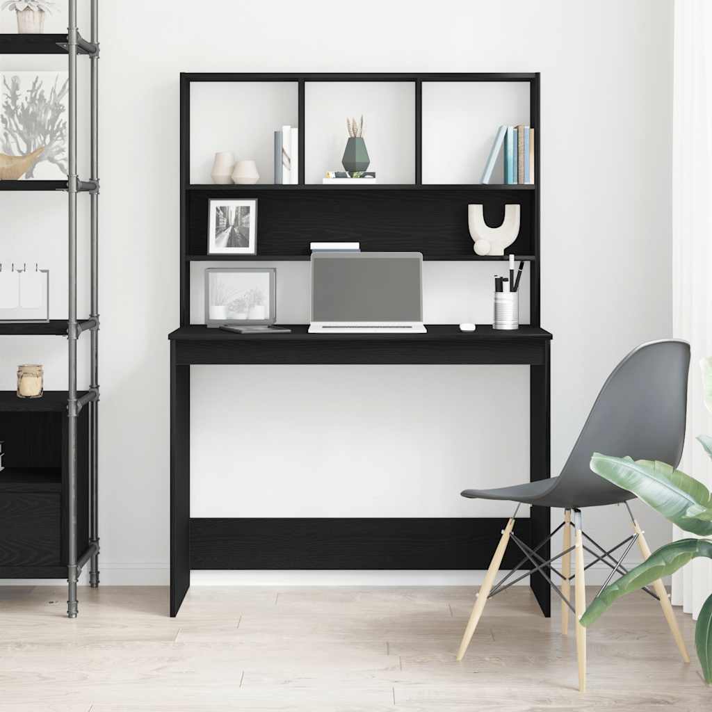 Bureau met schappen 102x45x148 cm bewerkt hout zwart eikenkleur