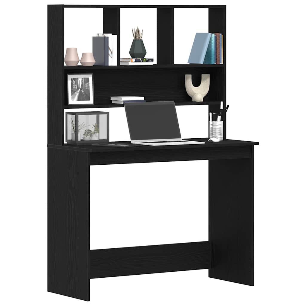 Bureau met schappen 102x45x148 cm bewerkt hout zwart eikenkleur