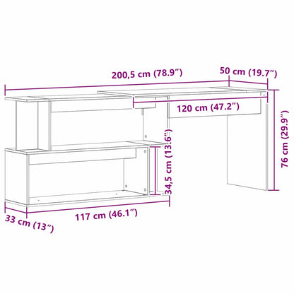 Bureau Zwart Eiken 200 x 50 x 76 cm Bewerkt hout