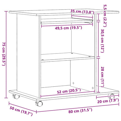 Computerbureau Zwart Eiken 80x50x75 cm Bewerkt Hout