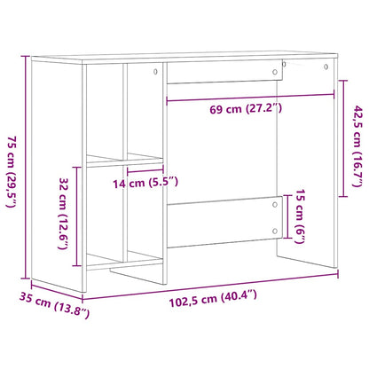 Bureau met plank Zwart Eiken 102,5 x 35 x 75 cm Bewerkt hout
