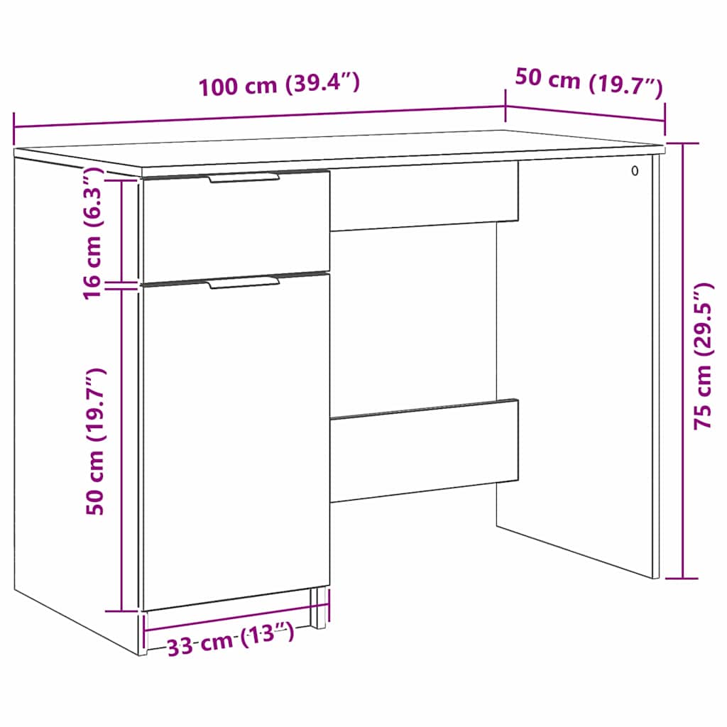 Bureau met lade Zwart Eiken 100 x 50 x 75 cm Bewerkt hout