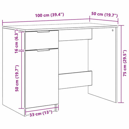 Bureau met lade Zwart Eiken 100 x 50 x 75 cm Bewerkt hout