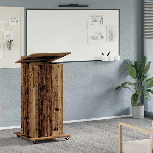 Podium met lade met plank Oudhout 55 x 55 x 107 cm Bewerkt hout